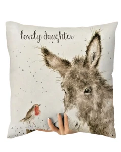 Donkey Robin Daughter Cushion Cover Countryside Farmhouse Christmas Gift New - Picture 1 of 11