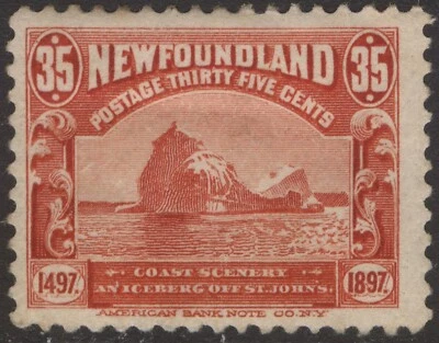 NEWFOUNDLAND 73 35c RED 1897 CABOT ISSUE ICEBURG OFF ST JOHNS MPH (#70) CV$120 - Image 1 of 2