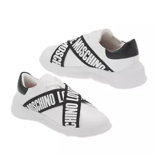 New Moschino Crisscross Logo Low Top Sneaker Women White Size 8 US - Picture 1 of 6