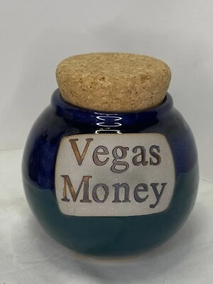 Tumbleweed Pottery vintage Vegas dinero corcho tapón tarro de cerámica esmaltado banco de monedas Foto 1 de 4