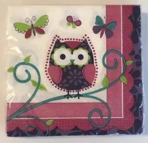 Owl Pal Cocktail Napkins 9 4/5" x 9.75” 3 ply 16 ct Pink Purple Blue Lime - Picture 1 of 12