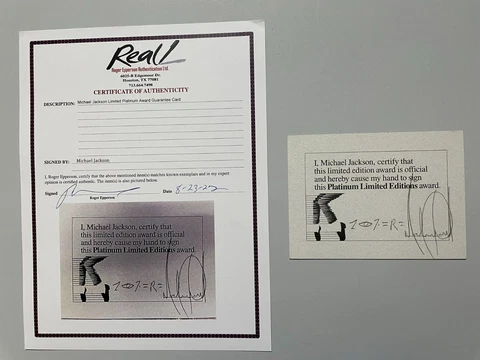 Michael Jackson Signed Inscribed Autographed Certificate EPPERSON COA Cover