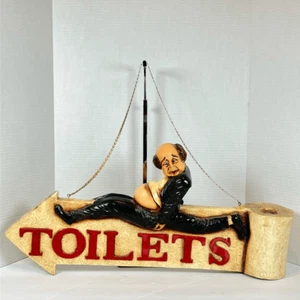 Vintage Resin Toilet Sign Funny Man Showing Belly Bathroom Decor Large - Picture 1 of 11