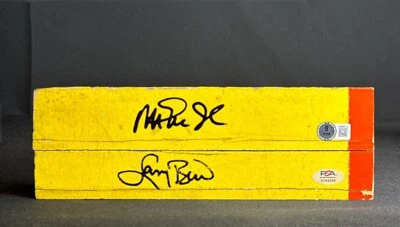 Magic Johnson & Larry Bird Signed 10 1/2 x 3 1/2 Forum Floor Board PSA BAS - Image 1 of 3