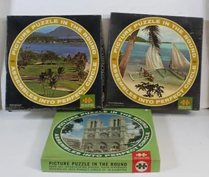 3 Vtg Picture Puzzle in the Round Lot Notre Dame Waialae Golf Hawaii Bora Bora - Picture 1 of 12