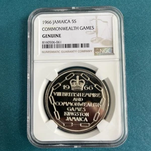1966 Jamaica 5S Commonwealth Games - Genuine 5 Shilling - NGC low mintage - Picture 1 of 2