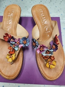Italian Leather Shoe Makes Leather Sandal With colorful Leather Flowers 7 - Picture 1 of 2