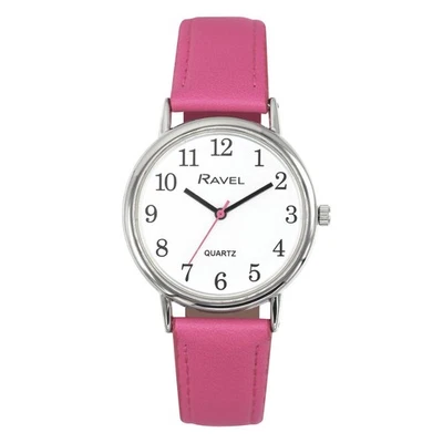 Watch Big White Dial Pink Leather Strap Women's Classic Analog 36mm Case Quartz - Image 1 of 4
