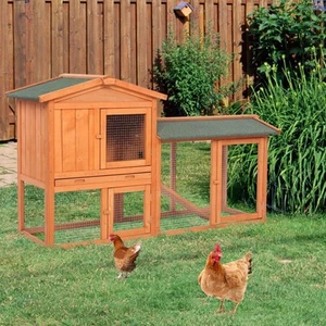61" Outdoor Rabbit Cage Elevated Pet House Chicken Coop Housew/ Slide-Out Tray - Picture 1 of 10