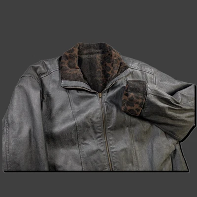 Jaqueta de couro Winlet elegante - Tamanho grande com forro com estampa de leopardo - Imagem 1 de 4