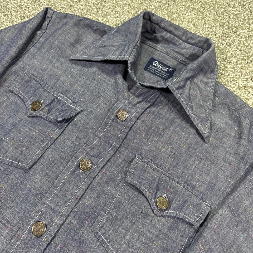 70-е jc penny rainbow шамбре кинжал воротник механик рубашка Med рокабилли богемное - Изображение 1 из 4