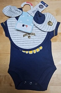 Milwaukee Brewers Baby Newborn Bring Home Baby Gift Baseball Outfit Booties Bib - Picture 1 of 8