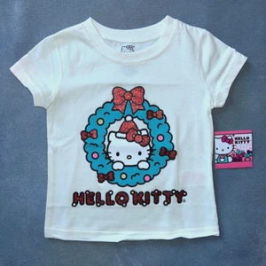 NWT  Toddler HELLO KITTY Sparkle Bow Wreath S/S Christmas Holiday T-Shirt Sz 3T - Picture 1 of 3