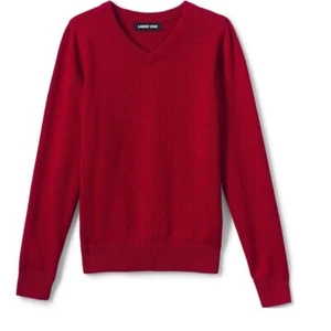 LANDS' END SCHOOL UNIFORM LITTLE BOY COTTON MODAL FINE GAUGE V-NECK SWEATER - Picture 1 of 12