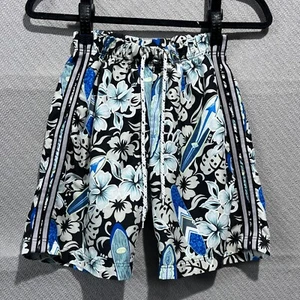 Mis tee v us Shorts Boys 6 Black Blue Floral Hawaii Beach Surfing Board Vintage - Picture 1 of 13