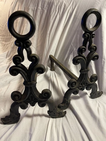 PAIR Antique Cast Iron Dolphin Dragon Foot Collapsible Andirons Cover
