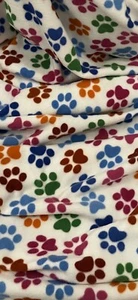 White Multicoloured Dog Paw Polar Fleece Fabric 58'' PRICE PER METER - Picture 1 of 2