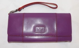 BAEKGAARD Genuine Leather Trifold Wallet Wristlet Plum w/ Cherry Trim - NEW - Picture 1 of 4