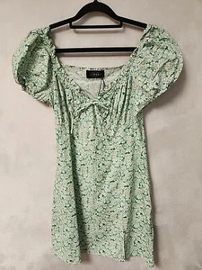 Cider Womens Dress Size M Green Floral Mini Short Sleeve (3390) - Picture 1 of 7