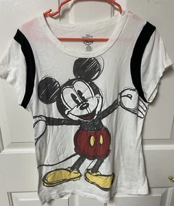 Disney White Cap Sleeve " Mickey Mouse " Round Neck T-shirt Junior XXL - Picture 1 of 5