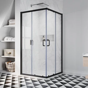 SUNNY 36" x 36" x 72" Sliding Shower Door Square Corner Shower Enclosure Black - Picture 1 of 14