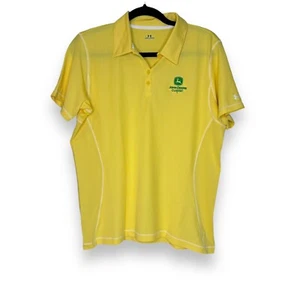 NWT Under Armour Womens Large Yellow Polo John Deere Short Sleeve Heat Gear Golf - Picture 1 of 11