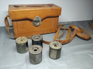Antique Pathex Sept 35mm  Motion Picture Movie Camera case & 4 film cassettes