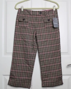 NWT No Boundaries Y2K Brown Pink Plaid Stretch Cropped Pants Cuffed Size 7 Jrs - Picture 1 of 3