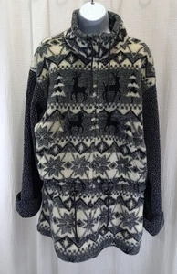 G4000 Jacket Women's Size M Black White Winter Reindeer Snowflakes Full Zip - Picture 1 of 15