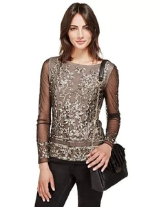 M&S Per Una Premium Women's Sequin Embellished Mesh Top UK 10 Black Mix - Imagen 1 de 9