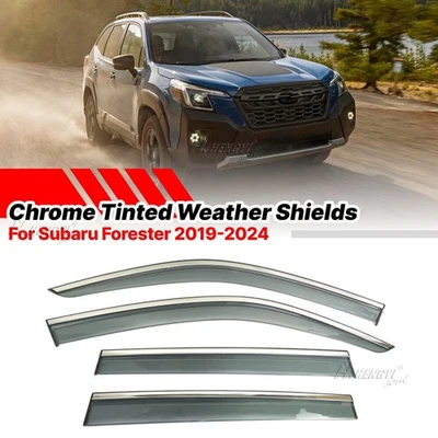 For 2019-2024 Subaru Forester Tape-on Smoke Rain Guard Window Visor Vent Shade - Image 1 of 4