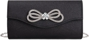 Gets Women Evening Bag Rhinestone Bow Clutch Purse for Shiny Black - Picture 1 of 9