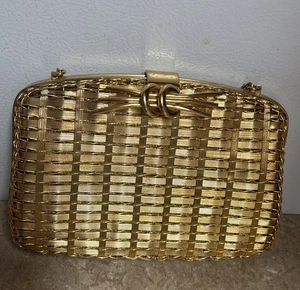 Vintage Rolo Gold Metall Korbgeflecht Clutch mit Schulterriemen 7”x5” - Bild 1 von 11