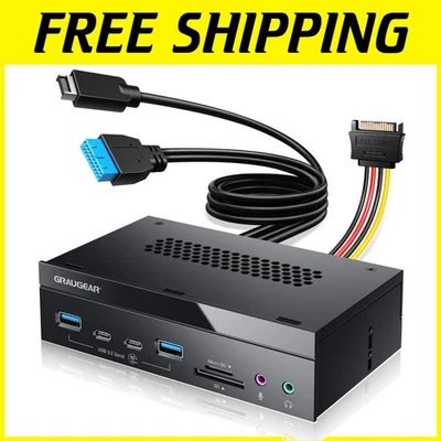 5.25 Inch 10Gbps USB 3.2 Front Panel Hub with SD/microSD Reader & Audio Ports - Image 1 of 4