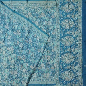 Saris azules vintage 100 % pura seda crepé bordada a mano tela Kantha Sari 5YD - Imagen 1 de 6