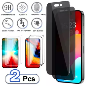 2x iPhone 15 14 13 12 11 Pro Max Privacy AntiSpy Tempered Glass Screen Protector - Picture 1 of 37