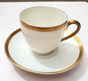 Limoges Demitasse Espresso Tea Cup & Saucer B&C Bernardaud 14k Trim Bone China - Picture 1 of 13