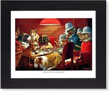 Dogs Playing Poker #6 Pinched with 4 Aces - Art Print Gold Frame + Glass 10x12"
