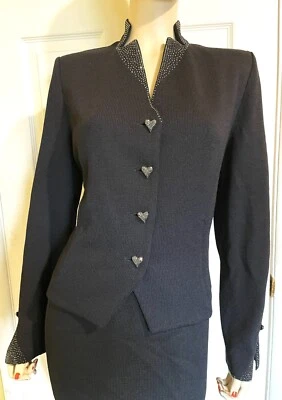 Отличный St John черный Santana вязаный Eve куртка w стразы блеск sz 12 - Изображение 1 из 4