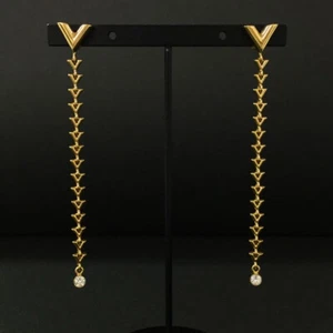 Louis Vuitton Essential V Rhinestone Gold Tone Swing Pierced Earrings/3BD0101 - Picture 1 of 8