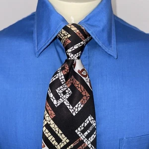 Vintage 60s 79s Necktie Clip On Tie Mod Butterfly Polyester Disco 4" Wide Mens - Picture 1 of 13