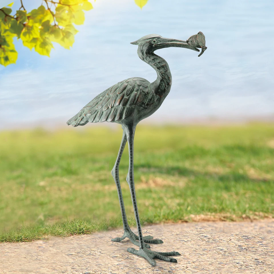 SPI Home 50606 Single Crane Eating Fish Garden Statue