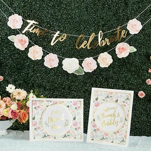 Brunch Bridal Shower Decorations Kit - Gold Floral Signs and Banner MW36957 - Picture 1 of 3