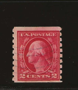 US Scott #413 used 2c carmine Washington 1912 perf 8.5 vertical coil line cancel - Picture 1 of 2