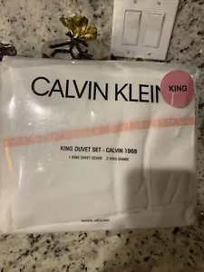 Calvin Klein 1968 King Duvet Cover + Two King Shams White/ Pink . Brand New! - Picture 1 of 6