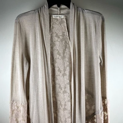 Indigo Soul 女式礼服夹克上衣米色花卉轻便开襟蕾丝 S — 第 1/4 张图片