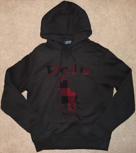 Men's Size M Polo Ralph Lauren Plaid Horse Graphic Black Pullover Hoodie Jacket - Picture 1 of 4