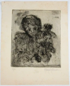 vintage Ink Print Artwork Pencil Drawing Man Owl on Shoulder - Picture 1 of 8