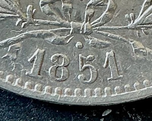 Belgique -Léopold Ier - Très Rare 5 Francs 1851/0 avec point - surfrappe (4) - Bild 1 von 3