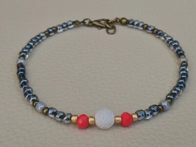 Tobillera o collar con cuentas de semillas de vidrio de ágata blanca con cuentas boho joyería de verano para mujer Foto 1 de 4